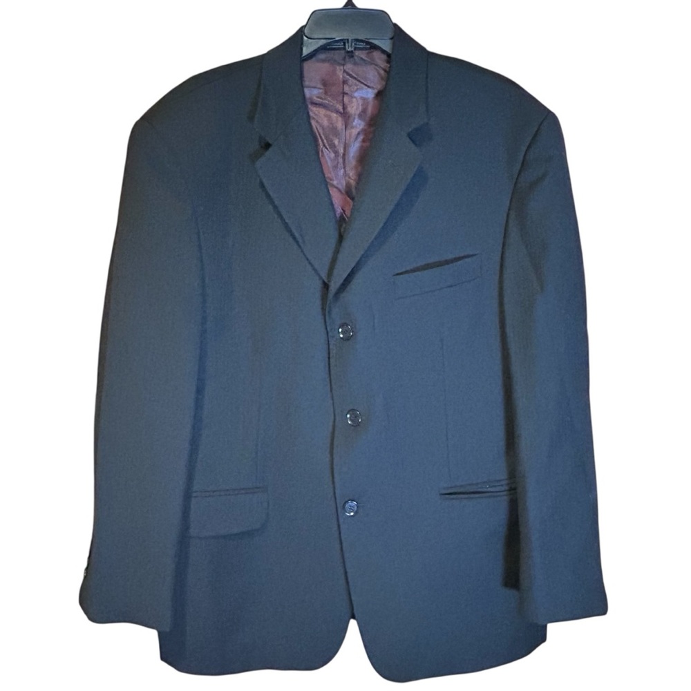J. Ferrar Mens Black Italian Merino‎ Wool Blazer Super 100s 44S Made in Italy